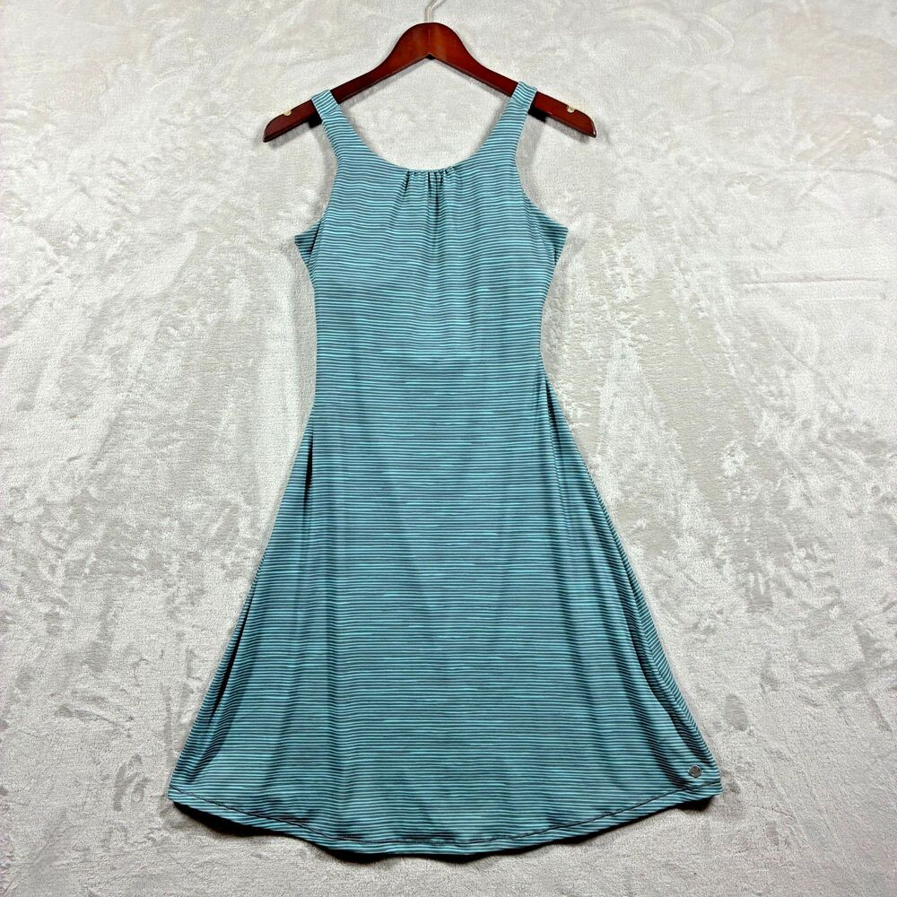 prAna Skypath Athletic Dress Womens S Teal Blue Striped Built In Bra Twist Back